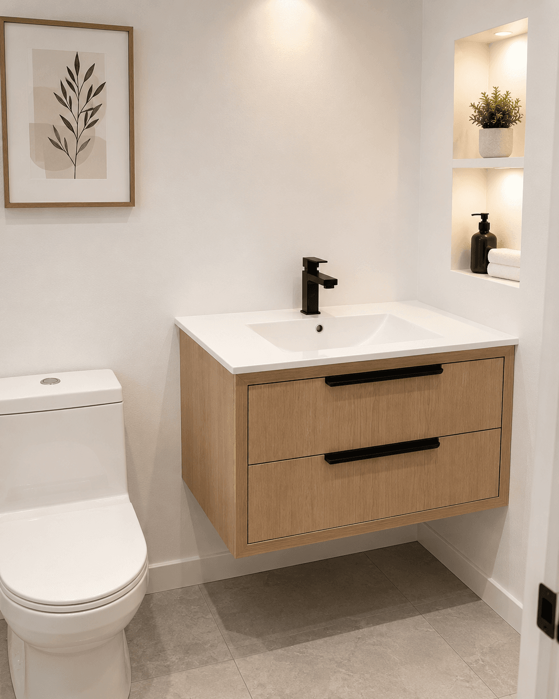 Modern minimalist bathroom with neutral tones